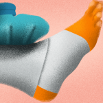 Person placing an ice pack over their bandaged sprained ankle, how to heal an ankle sprain quickly